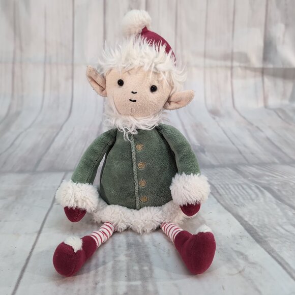 Jellycat London Christmas Elf Plush Doll Green Red Striped Legs – 12” - Picture 1 of 7